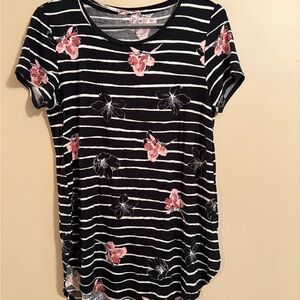 Apt. 9 Black and White Striped Floral Tee